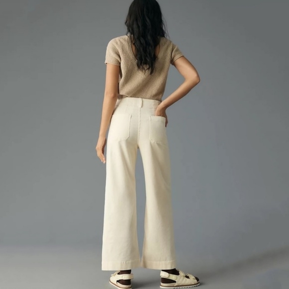 Maeve x Anthropologie The Colette Corduroy Wideleg Cropped Pants Neutral Ivory - Picture 13 of 14